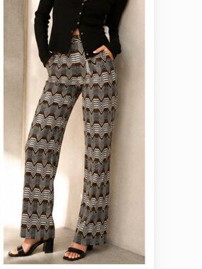 Trina Turk Carly Brown Chevron Zigzag Straight Leg Pants USA Made Sz 4